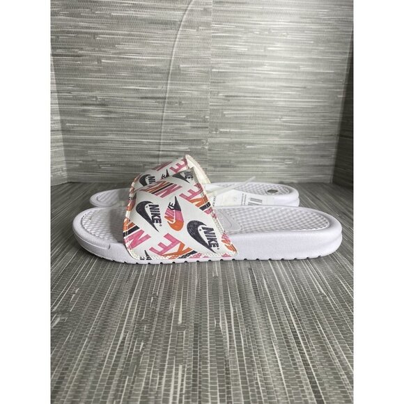 Nike Womens Benassi JDI Print White Black Lotus Pink Slip On Sandals Size‎ 11 - Picture 5 of 8